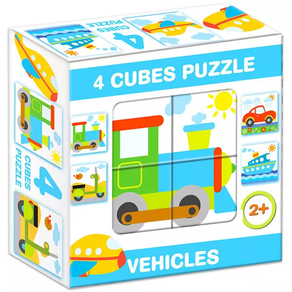 Mix Puzzle cu cuburi, 4 piese - Vehicule