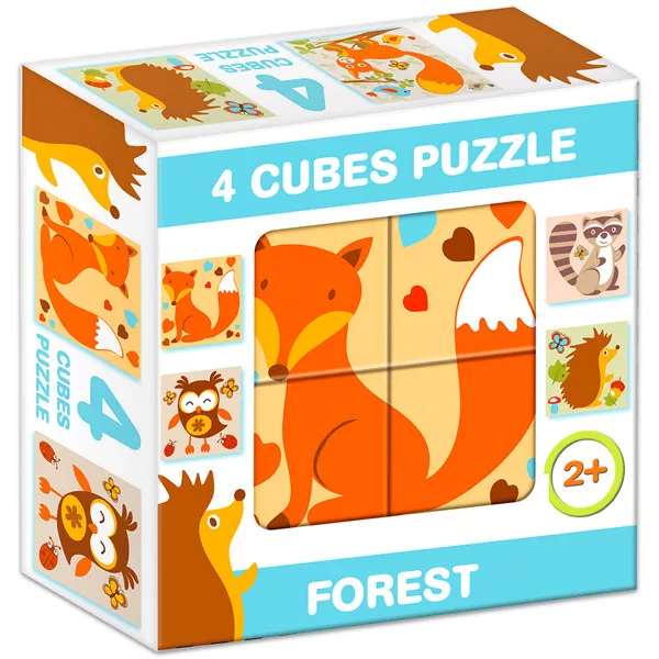Mix Puzzle cu cuburi, 4 piese - Animale din pădure