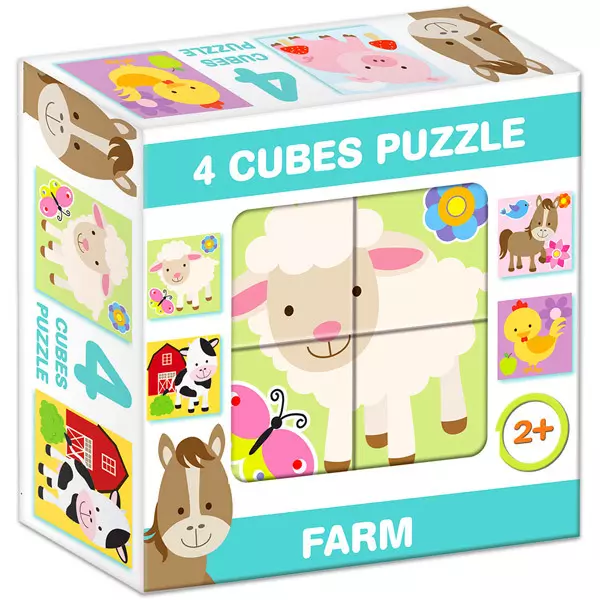 Mix Puzzle cu cuburi, 4 piese - Animale de la fermă