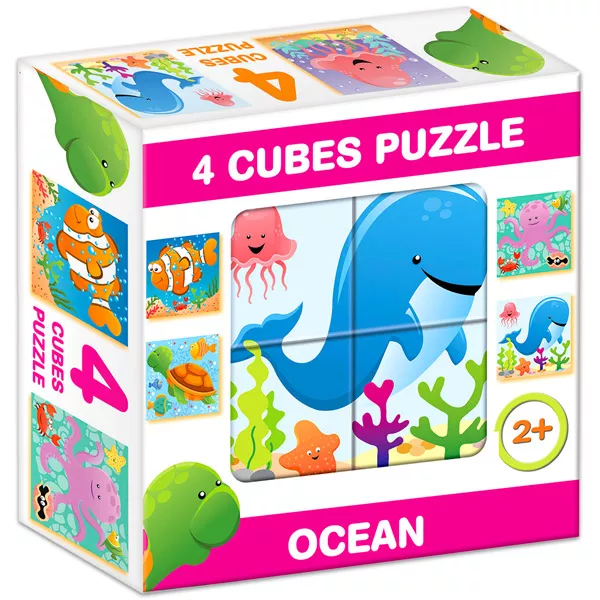 Mix Puzzle cu cuburi, 4 piese - Animale marine