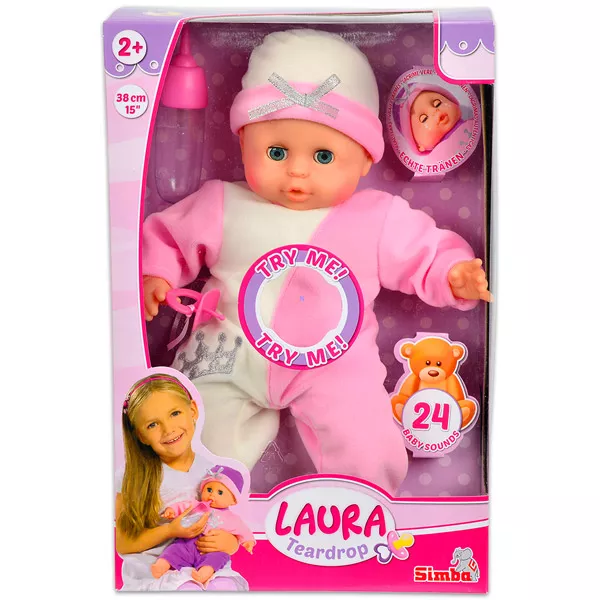 Laura baba élethű könnyekkel - színes ruhában