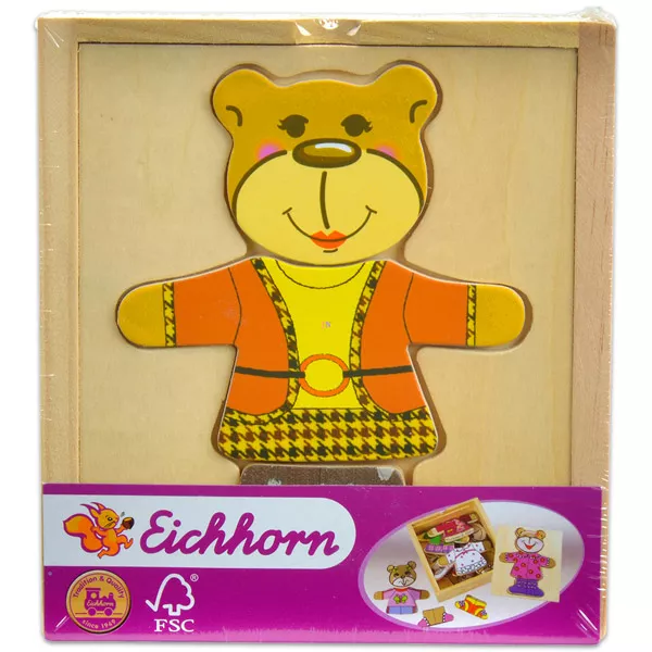 Eichhorn puzzle din lemn cu urs - în haine colorate