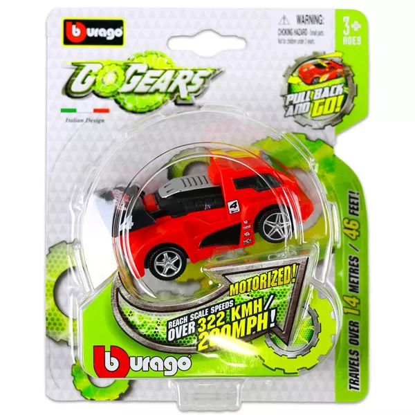 Bburago Go Gears hátrahúzós kisautók - piros-fekete versenyautó