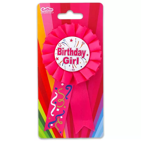 Birthday Girl ecuson cu panglică de zi de naştere - roz