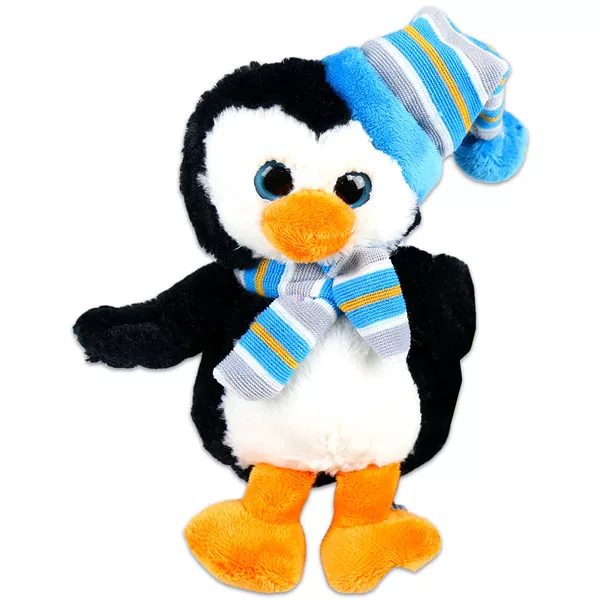 Pingvin plüssfigura kék sapkában - 20 cm
