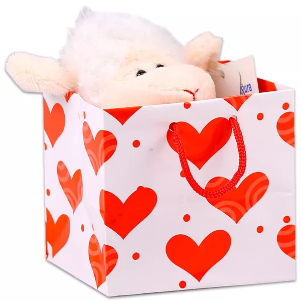 Bárány szívecskével plüssfigura ajándék zacskóban - 12 cm