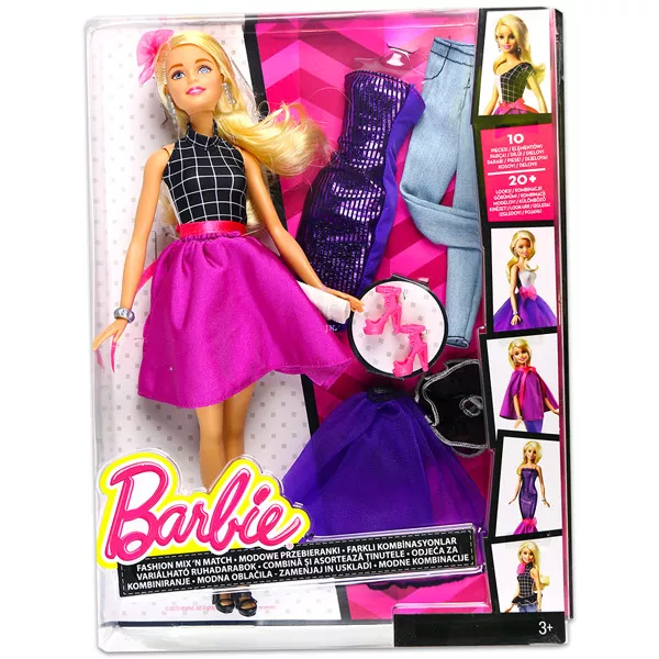Barbie Szőke hajú baba divatos ruhatárral