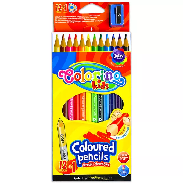 Colorino Kids: háromszögletű színes ceruzák hegyezővel - 12 db plusz 1 szín