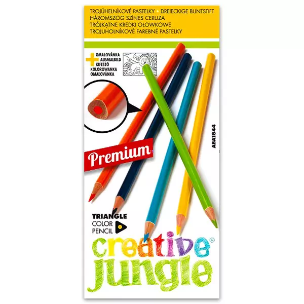 Creative Jungle: set creioane colorate triunghiulare cu carte de colorat - 12 buc.
