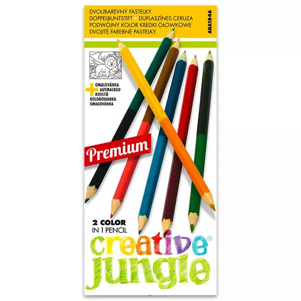 Creative Jungle: set creioane colorate cu două capete, cu carte de colorat - 12 buc.