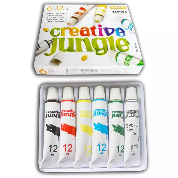 Creative Jungle: Set 6 tuburi de tempera cu carte de colorat