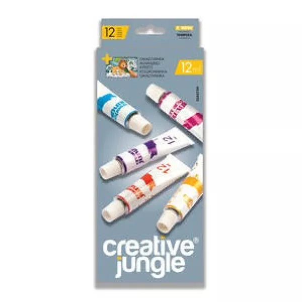 Creative Jungle: Set 12 tuburi de tempera cu carte de colorat