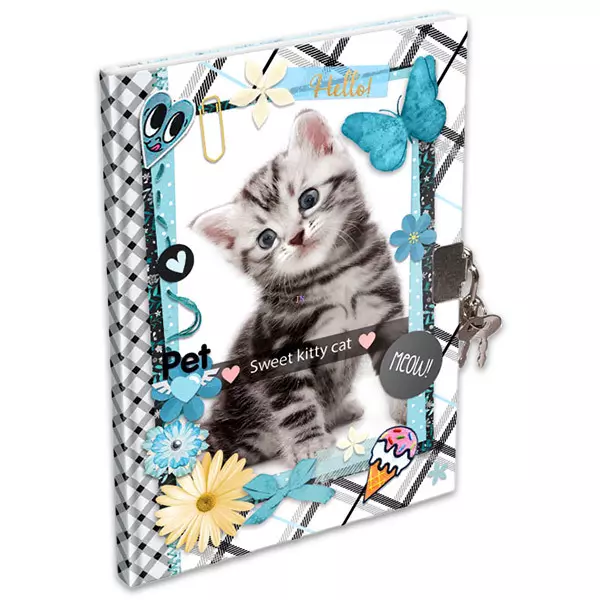 Pet: Design Pisică caiet de amintiri cu lacăt - A5