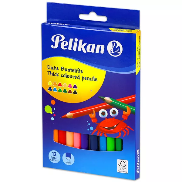Pelikán: vastag, háromszögletű színes ceruza - 12 db