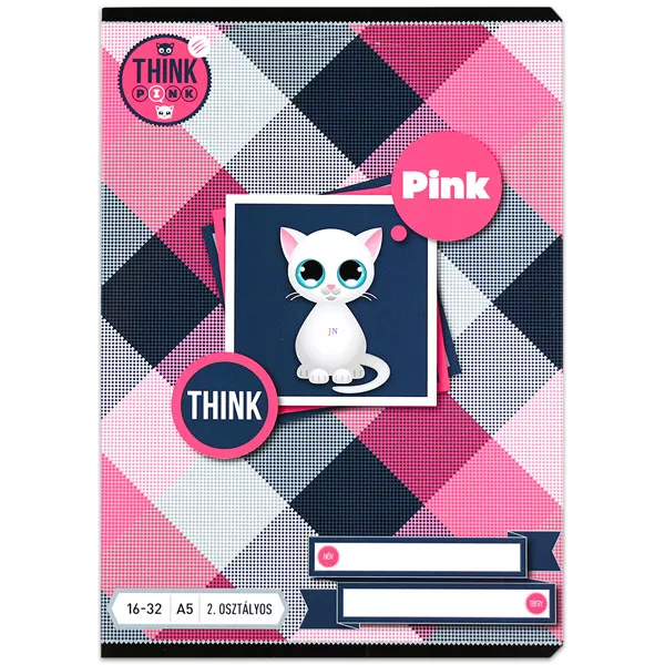 Think Pink 2. osztályos vonalas füzet - A5, 16-32, rózsaszín-fekete