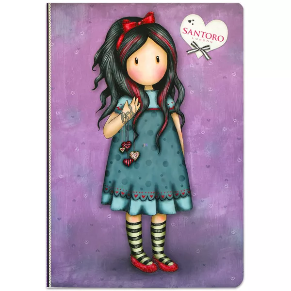 Santoro Gorjuss: Kislány piros masnival és színes szívekkel négyzetrácsos füzet - A4, 87-32
