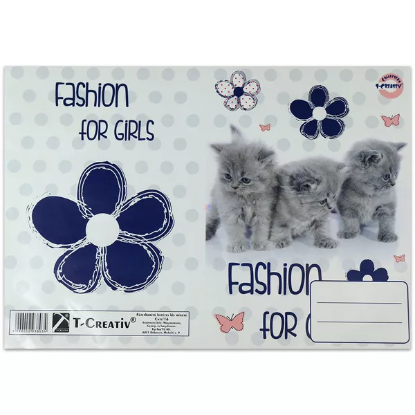 T-Creativ cicás Fashion for Girls füzetborító - A5-ös, fehér