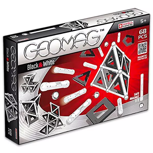 Geomag Black and White: 68 darabos készlet - fekete-fehér