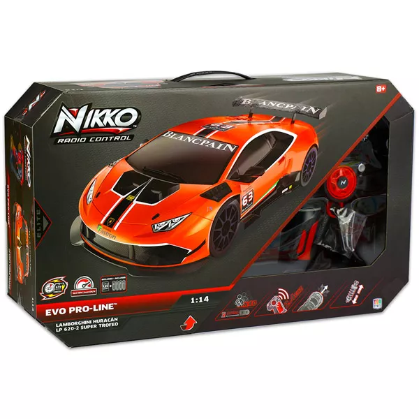 Nikko: Lamborghini Huracán LP 620-2 Super Trofeo, 1:14 maşină cu telecomandă - negru-portocaliu