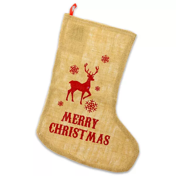 Karácsonyi zokni Merry Christmas felirattal, rénszarvassal