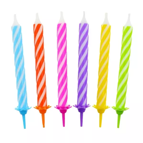 12-osaline värviliste spiraalsete sünnipäevaküünalde komplekt, 8 cm