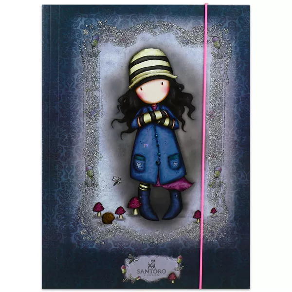 Santoro Gorjuss: kislány kék kabátban gombákkal gumis mappa A4