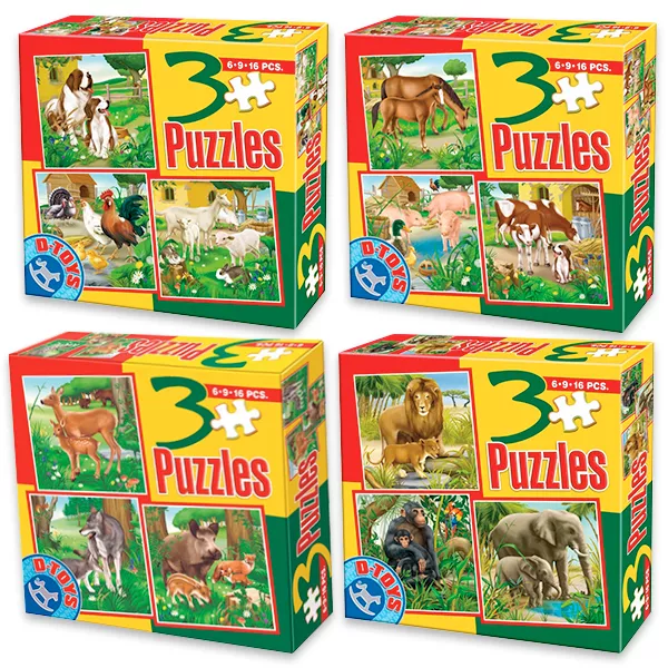 Animale sălbatice - puzzle 3-în-1 - diferite