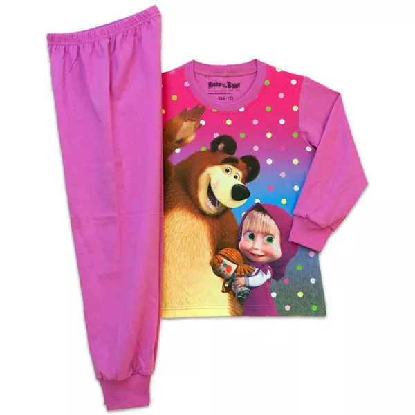 Masha and the Bear pijama cu mânecă lungă pentru fete- model buline, mărime 80-86
