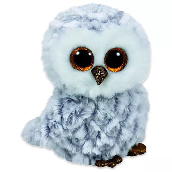 TY Beanie Boos: Owlette bagoly plüssfigura - 15 cm, fehér-szürke