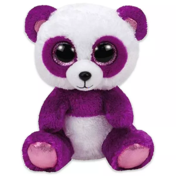 TY Beanie Babies: Boom Boom panda plüssfigura - 15 cm, lila-fehér