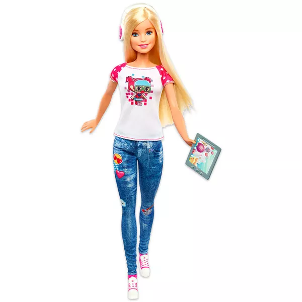 Barbie Video Game Hero: Păpuşă Barbie cu păr blond, cu 4 mini figurine