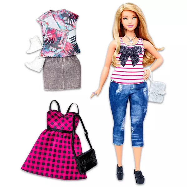 Barbie Fashionistas: szőke hajú molett lány, farmerban és trikóban 