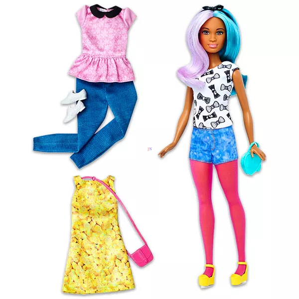 Barbie Fashionistas: barna bőrű, alacsony lány parti ruhában 