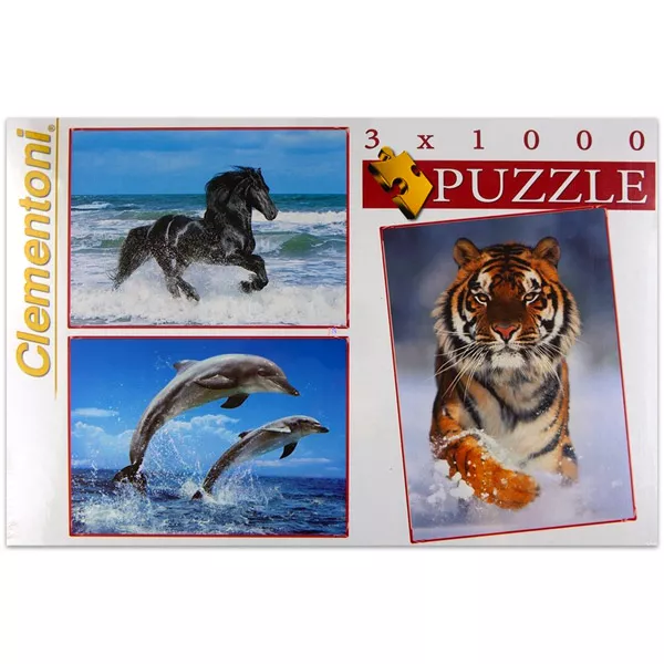 Clementoni: 3 az 1-ben puzzle - tigris, ló, delfinek