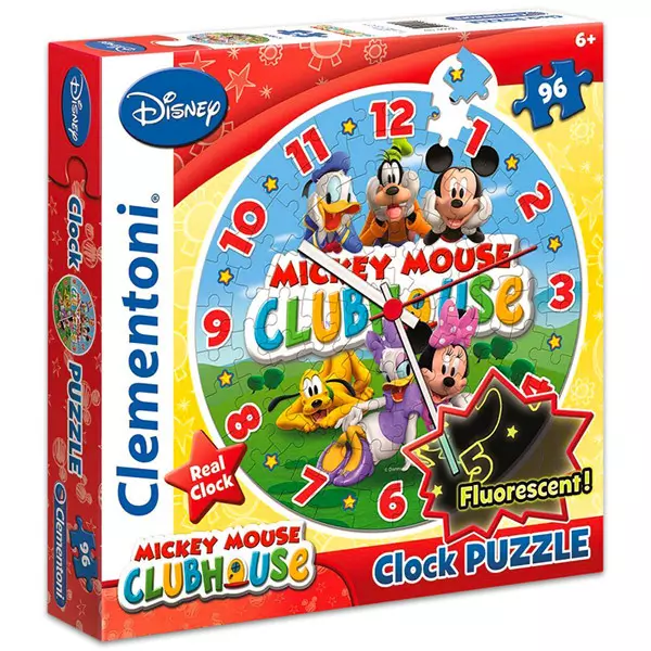 Clementoni: Mickey Mouse puzzle fluorescent cu 96 piese în formă de ceas