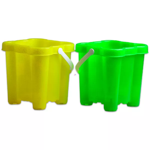 Bástyás homokozóvödör, szögletes - átlátszó zöld vagy sárga színekben