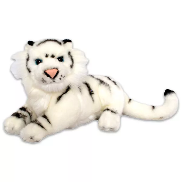Fekvő fehér tigris plüssfigura - 25 cm