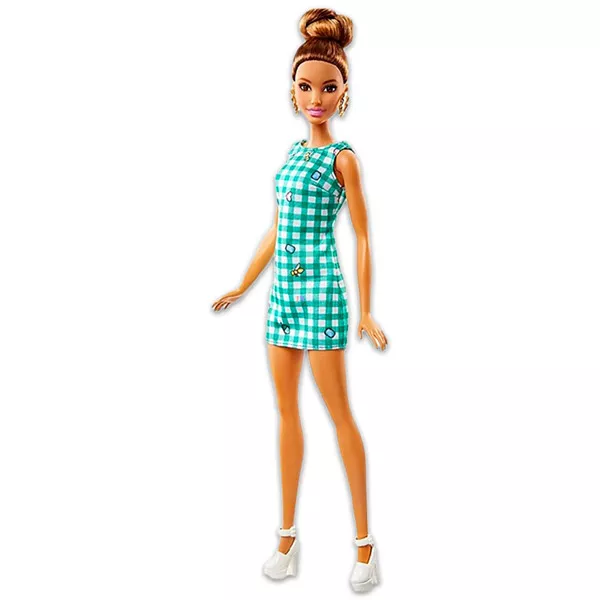 Barbie Fashionistas: păpuşă Barbie în rochie cu carouri verzi