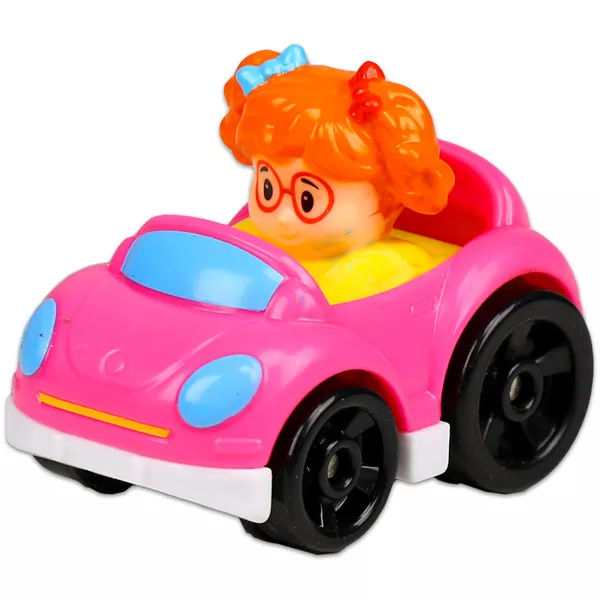 Little People autópajtások: szemüveges kislány rózsaszín autóban