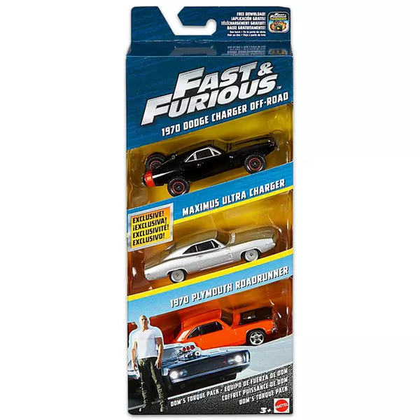 The Fast and the Furious: set maşinuţe cu 3 piese - Doms Torque