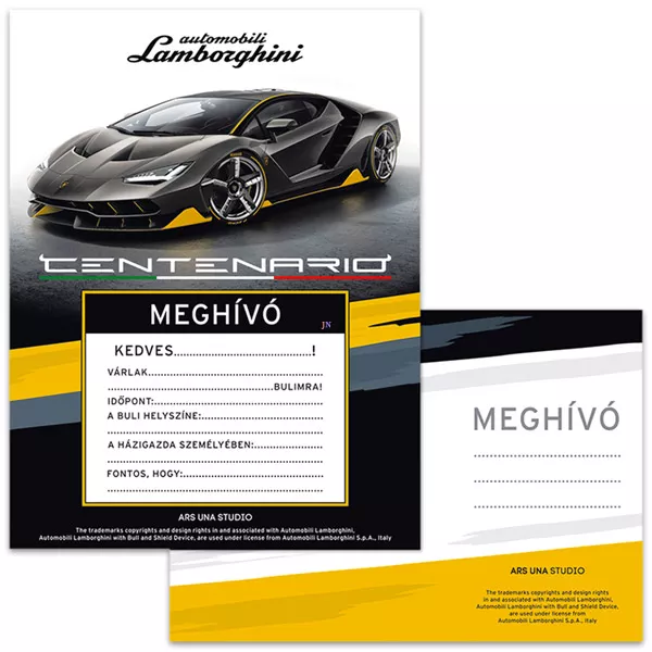 Lamborghini Centenario parti meghívó borítékkal