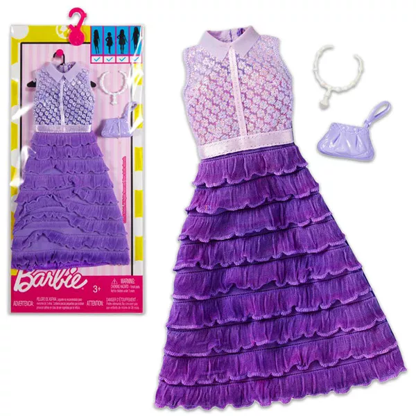 Barbie ruhák: lila csillogós parti ruha