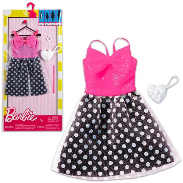 Barbie ruhák: fekete-rózsaszín pöttyös ruha