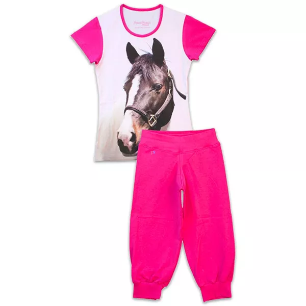 Barna lovas rövid ujjú pizsama - 140-146-os méret, rózsaszín