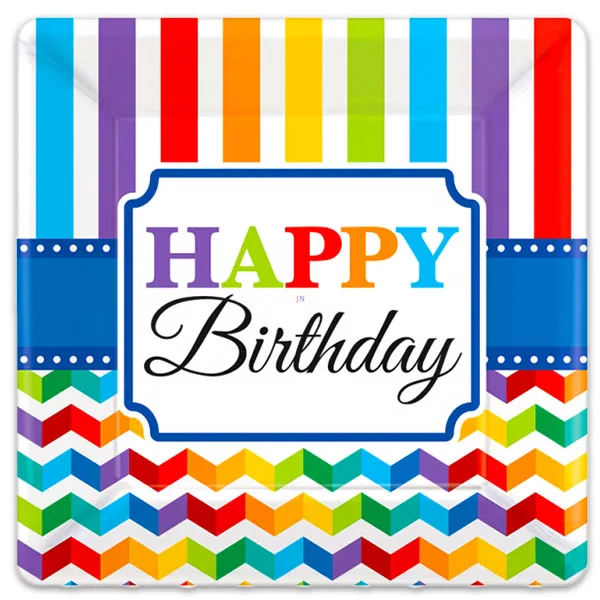 Happy Birthday feliratos 8 darabos papírtányér - színes
