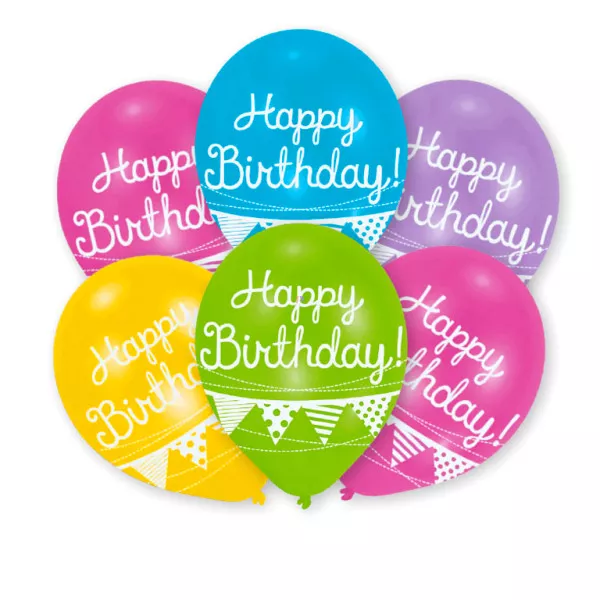 Happy Birthday feliratos 6 darabos lufi - 28 cm, színes