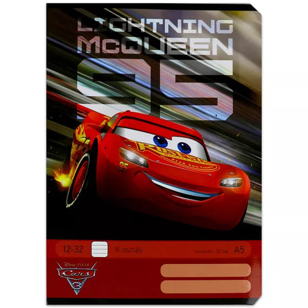 Verdák 3: Villám McQueen 3. osztályos vonalas füzet - A5, 12-32