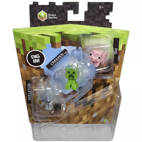 Minecraft: Grass Series 3 darabos mini figura szett - szürke, zöld, rózsaszín