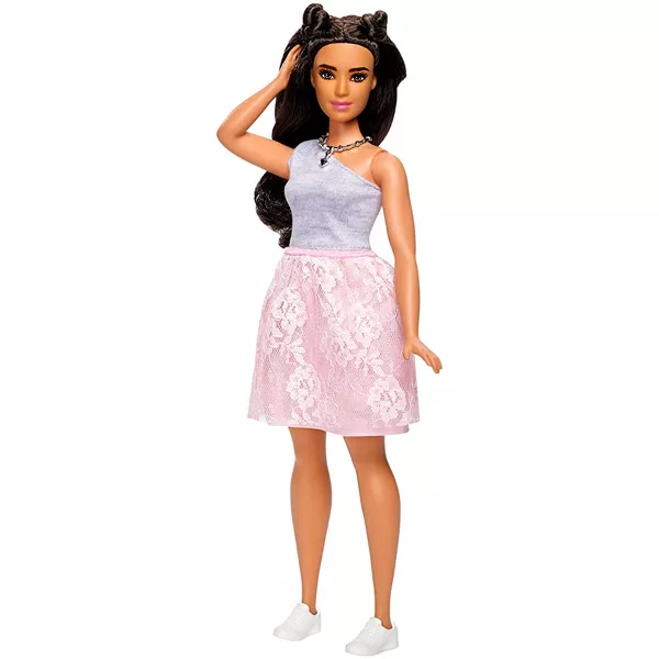Barbie Fashionistas: Barna hajú molett Barbie, rózsaszín csipke szoknyában