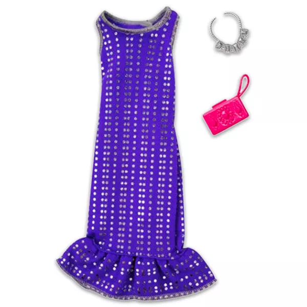 Barbie: lila ruha táskával és nyaklánccal 